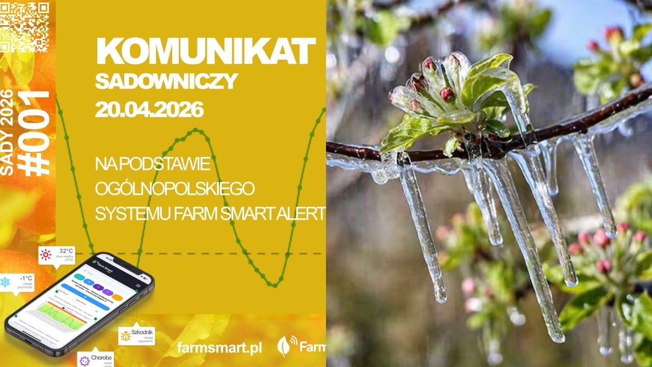 Zagrożenie przymrozkami na bazie mokrego termometru KOMUNIKAT Farm Smart Alert: 20.04.2026 